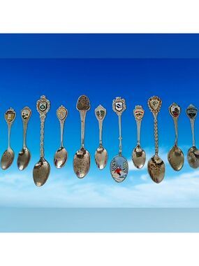 ๐ฃ Vintage 70s/80s State Souvenir Vacation Spoon Collection Set 11 Pewter Silver